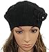MINAKOLIFE Women Crochet Braided Knit Flower Beret Baggy Beanie Ski Cap Hat (Black)