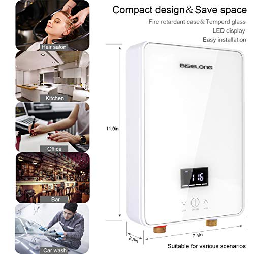 Tankless Water Heater Electric Hot Water Heater, Compact Size Point-of-Use Instant No Standby Losses, Digital Display, with Shower Head/Water Valve/Pipe 1.8GPM 6.5 KW, 220~240V - Thumbnail 3