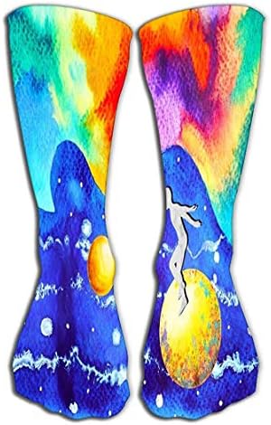 Outdoor Sports Men Women High Socks Stocking Human Spirit Colorful Powerful Energy to Universe Human Spirit Colorful Powerful Energy Connect Tile Length 19.7"(50cm)