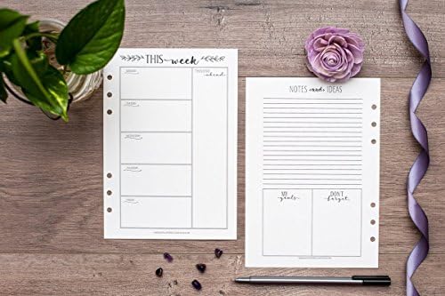 A5 Weekly Organizer M-F for Filofax, 6 Ring Planner, Refill Pages
