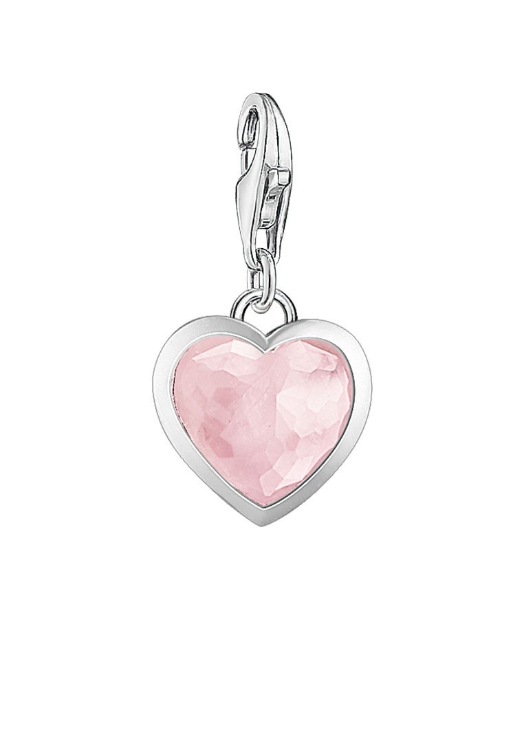 Thomas Sabo Women Charm Pendant Heart Rose Quartz Charm Club 925 Sterling Silver 1361-034-9