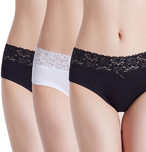 Women’s Cotton Lace Underwear High Rise Hipster Panties Pack (bcp-W/B,S)