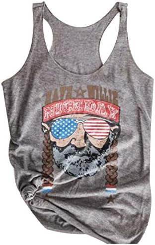 XCHQRTI Women Willie Nelson American Flag Tank Sleeveless T-Shirts Vest (L, Gray)
