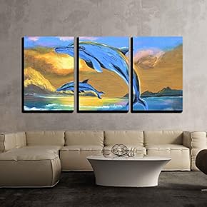 Dolphin in The Sea Oil Painting x3 Panels