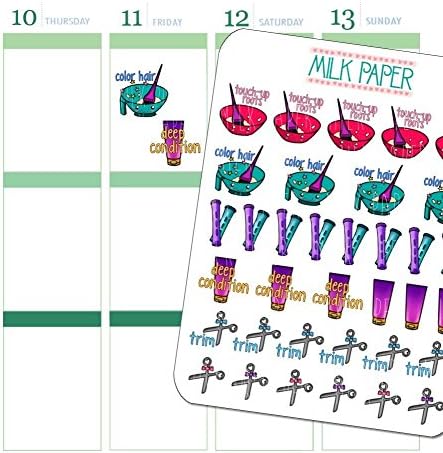 Hair Appointment / Salon Hand Drawn Planner Stickers [GLOSSY] - Hair dye, color, roots, perm, condition, hair cut [Set of 35]