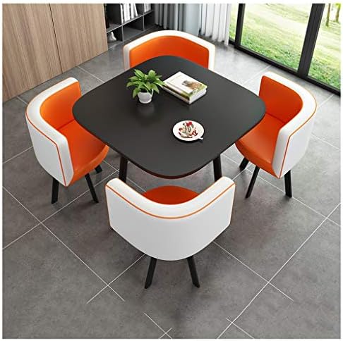 現代のテーブルと椅子レジャー創造的ミニマリスト北欧家庭のキッチンリビングルームのバルコニーのカフェレストランオフィス1つのテーブル4椅子応接室ガーデンホテルスーパーマーケット カフェテーブルとチェアセット 組み立てオプション付 Color Orange