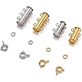 Pandahall 2-3 Strand Brass Jewelry Slide Lock with 40pcs Close Jump Rings and 20pcs Spring Ring Clasps for Bracelet & Necklace Making (Silver & Golden)