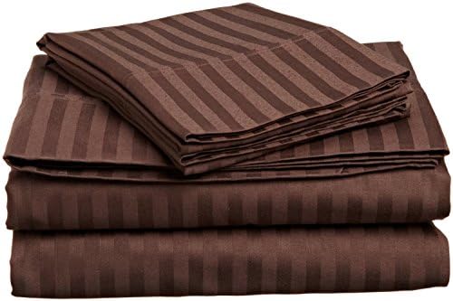 Rinku Linen Real 600-Thread Count Egyptian Cotton 1-PC Button Closure Duver Cover Emperor Stripe Chocolate .