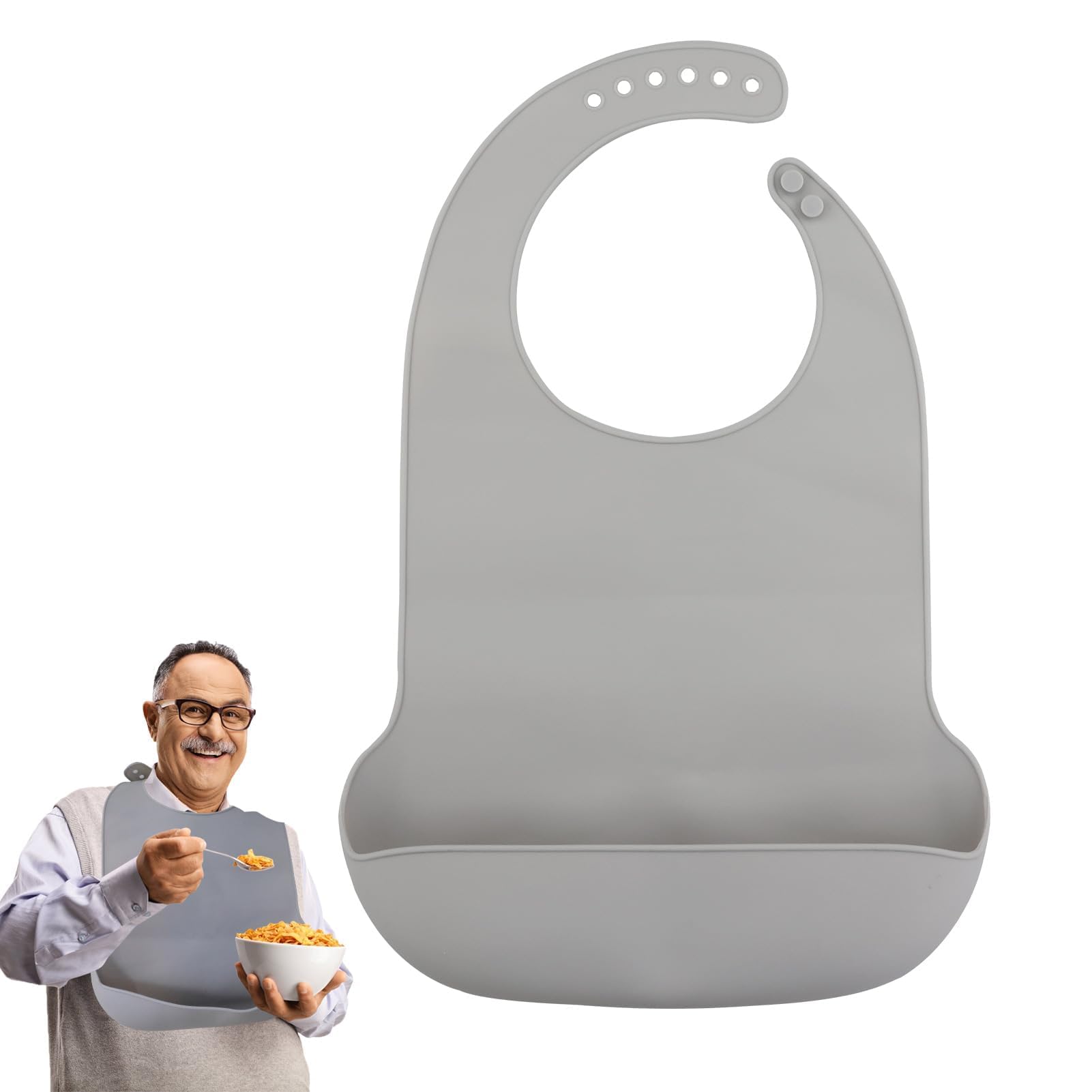 KZNKZN 1 Pcs Gray Adult Bib，Washable Silicone with Pocket Adult Bib Waterproof Adult Eating Bib Reusable Dirty-Proof Apron Mealtime Crumb Catcher for Elderly Senior