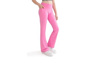 Nutyomi Girls Flare Yoga Leggings Cross High Waisted Flared Pants Dance Cute Activewear Kids Pants with Pockets 5-13 Years