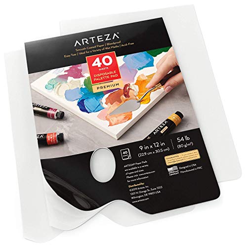 Arteza Disposable Palette Paper Pad, 9x12 Inch, 40 White Sheets, 54 lb