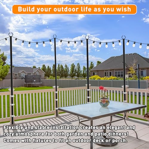 TQQVXX 7 Pack 10 FT String Light Poles,Metal with Fork Lights Poles for Outdoor String Light, Rustproof Heavy Duty for Outside Garden,Patio,Wedding,Backyard,Deck,Party