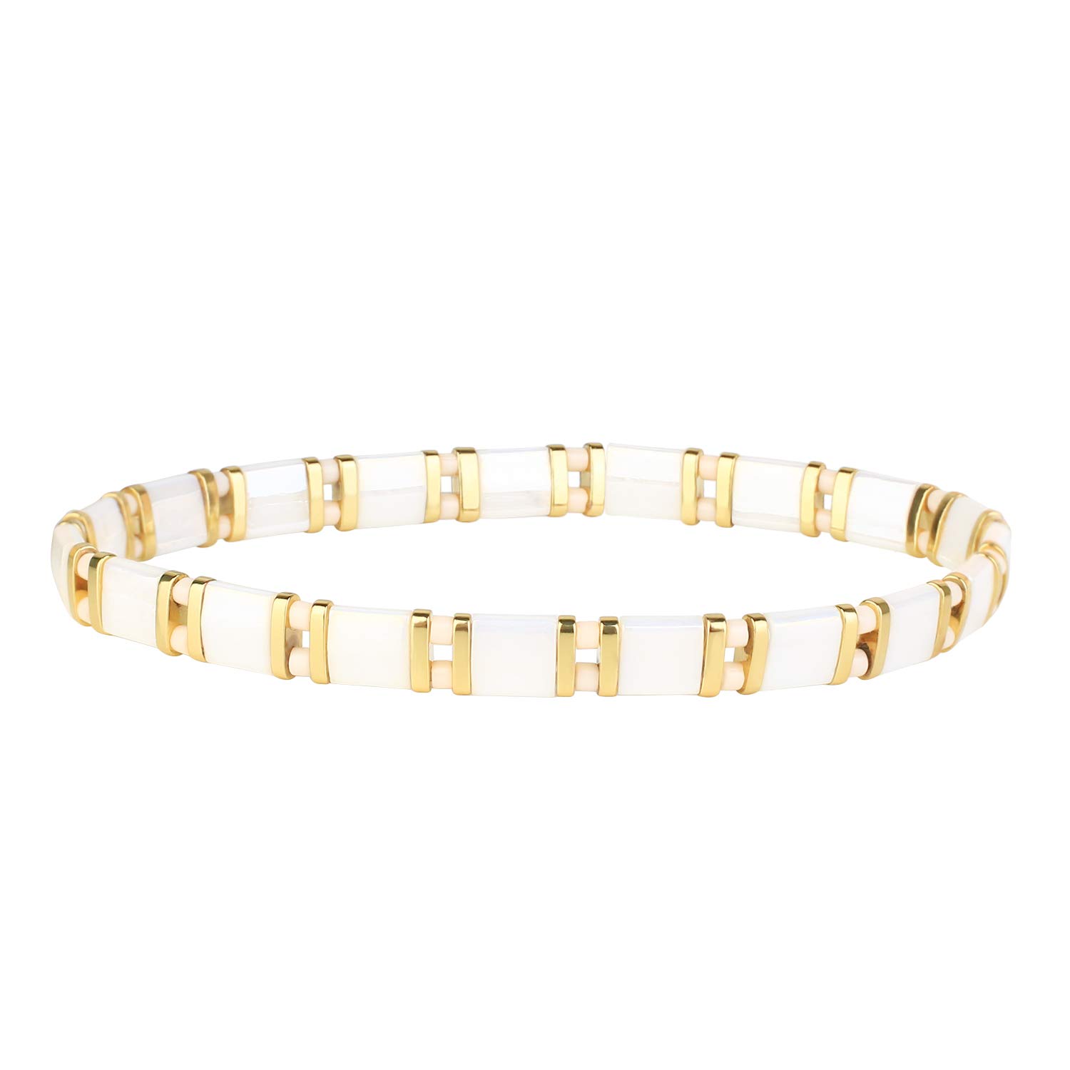 KELITCH New Beaded Stretch Bracelets Handmade Stackable Friendship Jewellery for Women Bracelets - White 10B