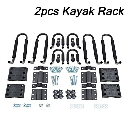 Kayak Rack Accessories for Car - 2 Pair J-Bar Shape Steel Roof Rack Kayak Carrier w/Vehicle Cross Bars Roof Racks Mount on Car Truck and SUV Vault Crossbar, for Canoe, SUP and Kayaks (2) - Thumbnail 3