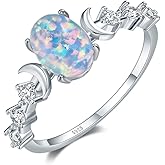 Angol Genuine Moonstone Ring Sterling Silver Moon Phase Ring Oval Moonstone Cubic Zirconia Statement Band Finger Minimalist Ring for Women with Gift Box (Opal-Silver, 6)