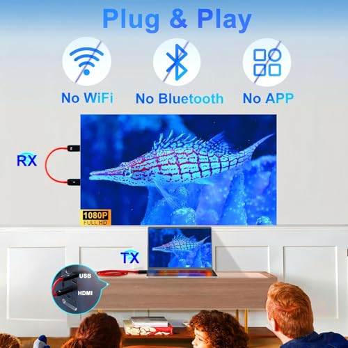 HDMI Wireless Transmitter and Receiver, Decoding 4K Output 1080P, Wireless HDMI Cable Range 165FT/50M, 2.4G and 5G Streaming Video/Audio/File from Laptop, PC to Monitor/TV/Projector, Red