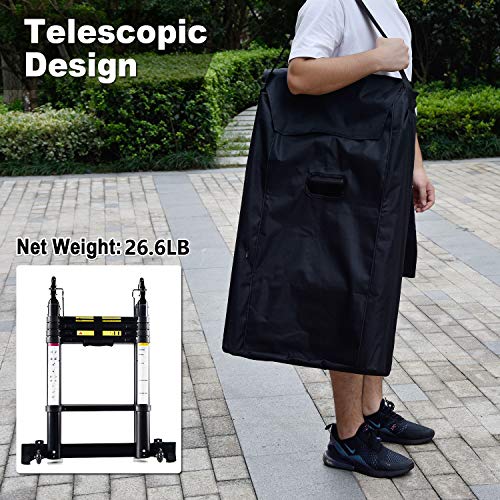 charaHOME Aluminum Telescoping Ladder 10.5ft Multipurpose A-Frame Folding Telescopic Extension Ladder Lightweight Portable Telescope Ladder Folding with Support Bar Non-Slip 330 lb Load Capacity