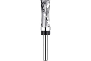 EANOSIC Extra Long Compression Flush Trim Router Bit 1/4" Shank with Top Bearing, 1/2" Cutting Diameter Spiral Pattern Template Router Bit for CNC Woodworking Edge Trimming