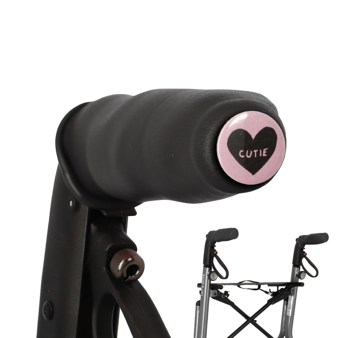 MyRollerSleeve ergonomic/anatomic handles for walker/rollator and wheelchair. Prevents painful hands with gel cushion. Customizable button with picture. Black