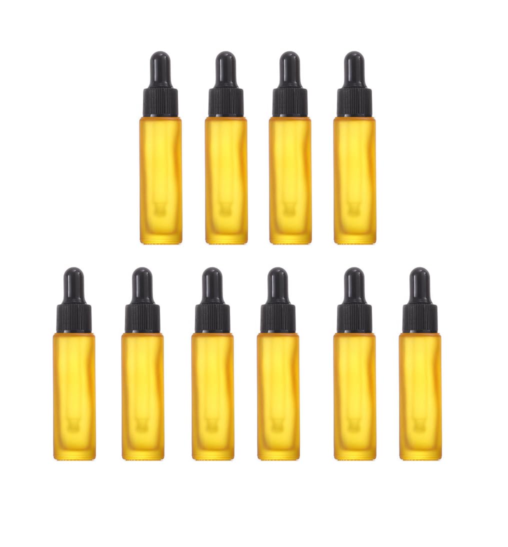 Photo 1 of 10 Pcs 10ml Yellow Frosted Thick Glass Essential Oil Dropper Bottle,Empty Refillable Dropper Bottle With Glass Eye Dropper for Massage Oils,Aromatherapy,Perfume,Cosmetic Liquid
