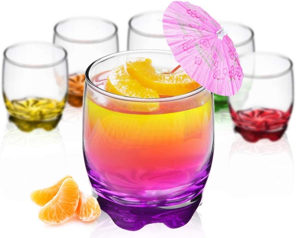 Calici Da Acqua Per Acqua E Succo Set Da 6 Grandi Set Di 6 Bicchieri In Vetro Da 250 Ml Con Fondo Colorato Casa E Cucina