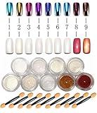 9 Boxes Pearl Powder Nails,Chrome Nail Powder,Nail Art Glitter Kit,Mirror Nail Powder Effect Rainbow Nails Art Glitter Chrome Metallic Manicure Pigment Nail Art Mermaid Powder-9pcs Eyeshadow Sticks