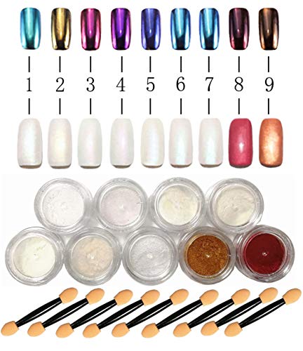 9 Boxes Pearl Powder Nails,Chrome Nail Powder,Nail Art Glitter Kit,Mirror Nail Powder Effect Rainbow Nails Art Glitter Chrome Metallic Manicure Pigment Nail Art Mermaid Powder-9pcs Eyeshadow Sticks