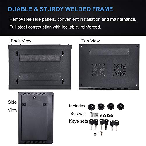 KENUCO [Fully Assembled] Deluxe IT Wall Mount Cabinet | Server Rack | Data Network Enclosure 19-Inch Server Network Rack with Locking Tempered Glass Door (Black 6U) - Thumbnail 5