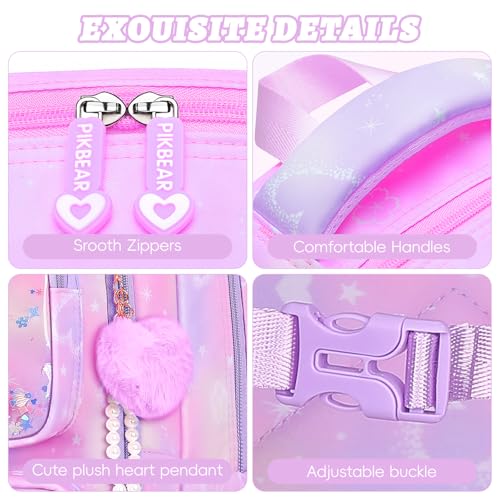 Amythe Set of 3 Teen Girls School Bag | School Bag Lunch Bag Pencil Case School Travel 15.6 Inches Portable Purple