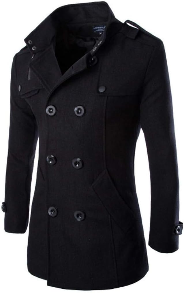 Mens Stylish Fashion Classic Coat, Mens Short Double Breasted Trench Coat Pea Coat Overcoat Windbreaker Slim Fit Long Sleeve Casual Lightweight Jacket