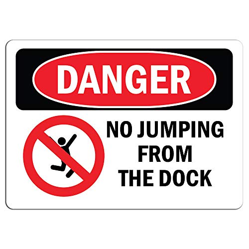 Danger Sign - No Jumping from The Dock | Label Decal Sticker Retail Store Sign Sticks to Any Surface 8"