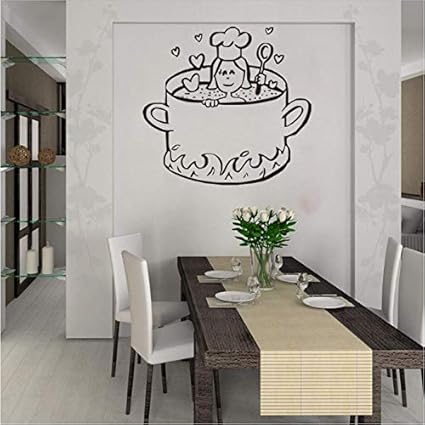 Bingcheng Dessin Anime Amour Cuisine Mur Autocollant Cuisine Salle A Manger Chef Cuisine Casserole Mur Decal Restaurant Vinyle Home Decor 56cmwidex53cmhigh Amazon Fr Cuisine Maison