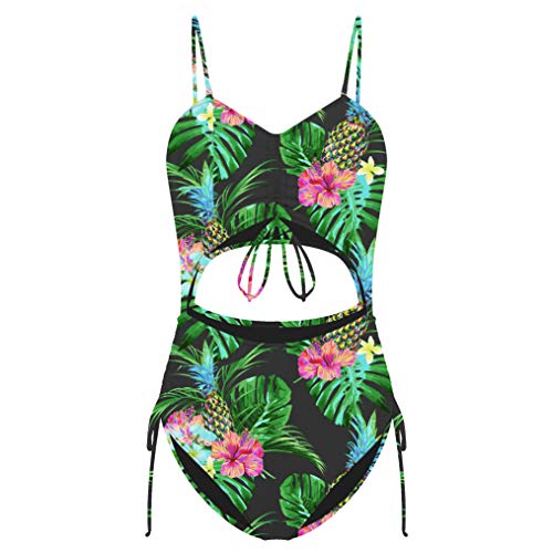 CIZITZZ Women\'s One Piece Swimsuit Cut Out High Waist Drawstring Padded Bathing Suits Monokinis,Pineapple,L