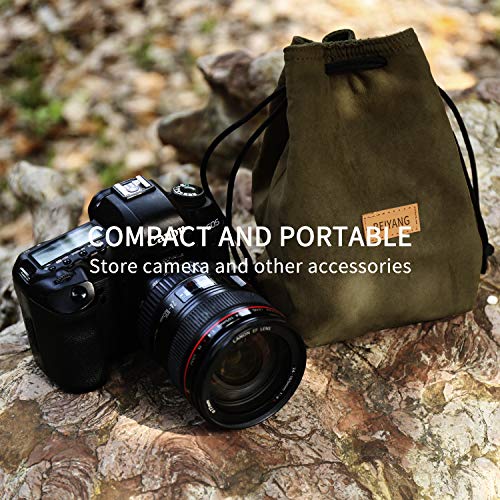 BEIYANG Drawstring Bag Camera Case, waterproof DSLR Camera Bag Soft Portable Lens Case Gadget for Traveling Outdoor and Canon Nikon Sony Pentax Olympus Polaroid Shockproof DSLR Case Yellow Green Black - Thumbnail 7