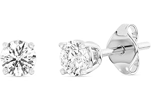 Gilded Lab-Grown Diamond Stud Earrings for Women| 925 Sterling Silver Studs and 14KT Gold 925 Plated Silver | Hypoallergenic Fine Jewelry | 4-Prong Basket, Push Back Nut | Round Cut, SI1 Clarity, F Color | 1/10,1/5,1/4,1/3,3/8,1/2,3/4,7/8,1 Carat Total Weight