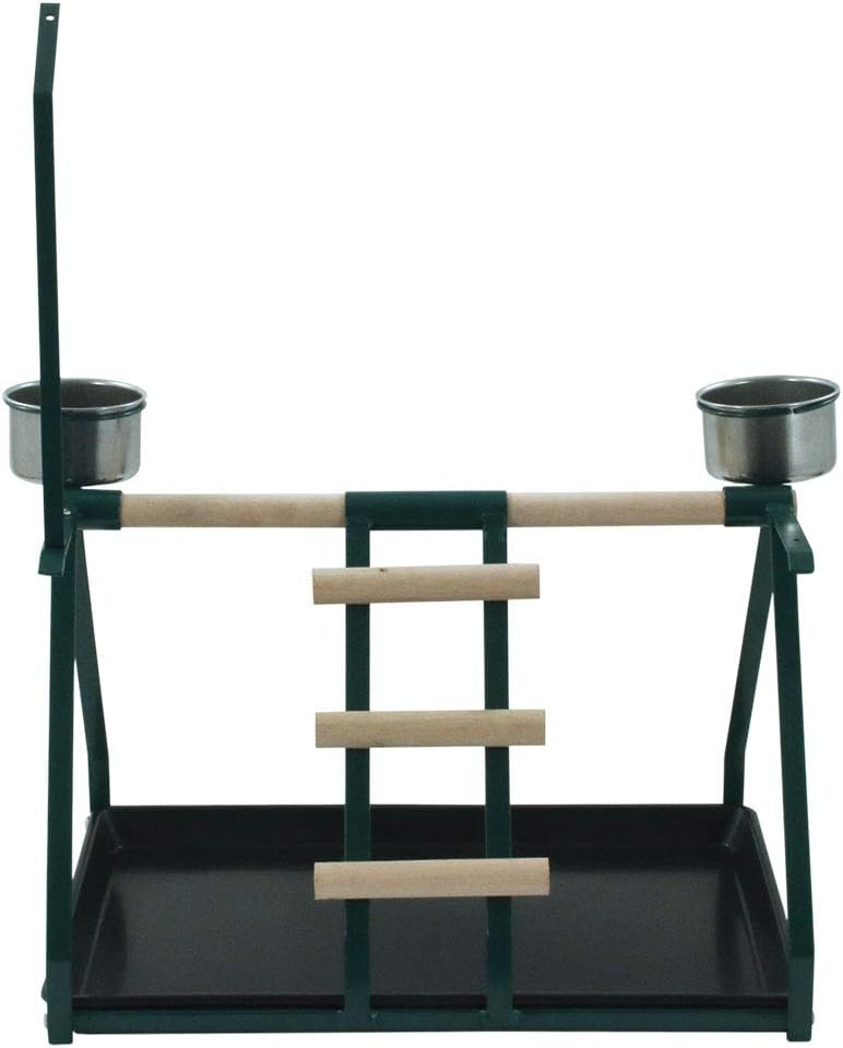Tabletop Parrot Play Gym Stand Feeder and Toy Hanger Medium-Large Birds | Green