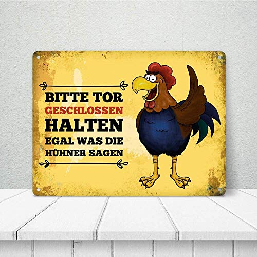 UBVV Hühner Schild,Hühnerstall Zubehör,Gartenschilder mit Sprüchen,Metallschild mit Hahn: Bitte Tor geschlossen halten… – Bild 3