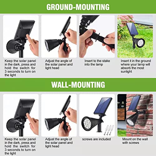 Solar Spotlights Outdoor,[Waterproof/ Auto On/Off] GreLeed Wireless Solar Powered Landscape Spotlights, Solar Wall Light, 2 Modes Outdoor Solar Garden Lights for Yard Porch Garden (Cold White)