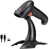 Tera Barcode Scanner with Battery Indicator: 1D 2D Wireless Reader, HW0002 | 2200mAh Li-Polymer, BT 2.4G USB, Read Screen Codes, Vibrating Alert, Adjustable Stand, Retail Warehouse School, Grey
