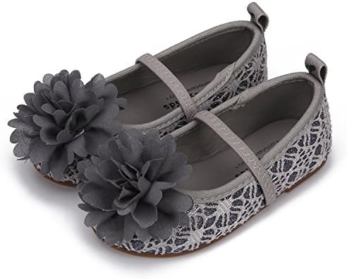 MOONEY KIDS Girls Mary Jane Lace Flat Shoes (10, Grey)