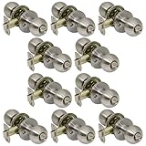 10 Pack of Pro-Grade Round Ball Privacy Bed Bathroom Door Knobs Handles, Satin Nickel