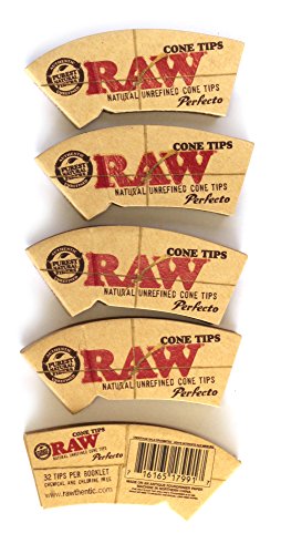 Raw Rolling Paper Perfecto Cone Tips 5 packs = 160 Tips