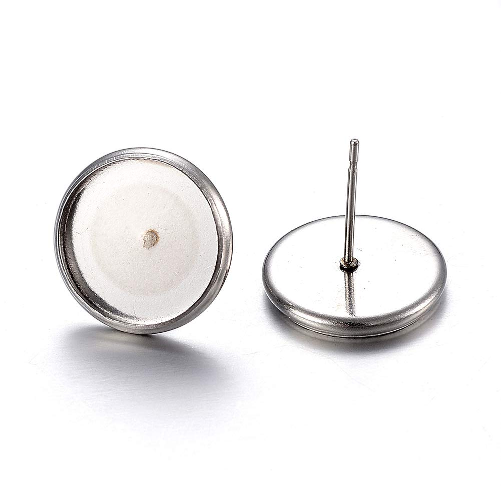 Craftdady 100Pcs Stainless Steel Stud Earring Cabochon Setting Post Cup Bezel Tray Earring Blanks Fit for 12mm — image 1