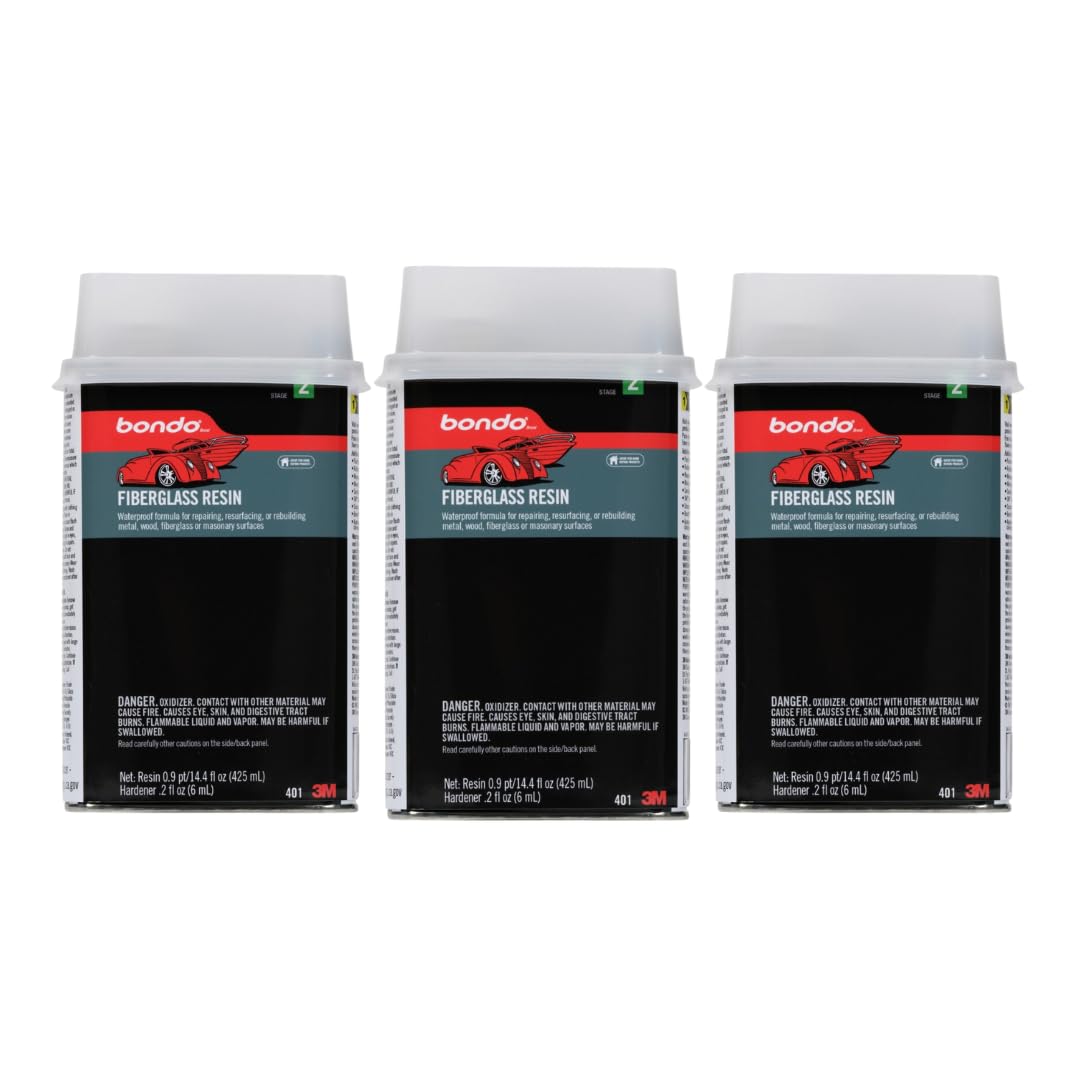 3M Bondo Fiberglass Resin, 2 Stage 2 Repair Kit, 0.9 Pint Each (401), 3 Pack Image