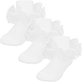 Sdfvsdg 3 Pairs Girls Ruffle Socks Double Lace Socks Girl Sock with Big Ruffle Lace Frilly Turn Cuff Dress Sock