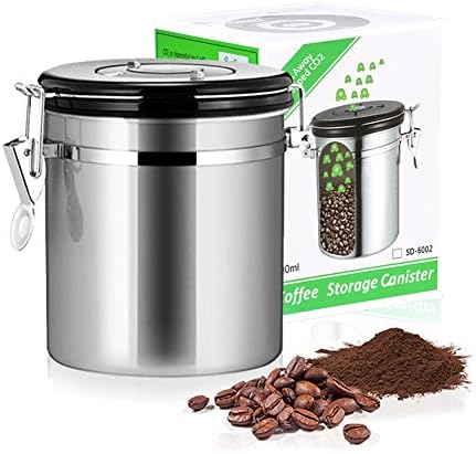 Fresh Coffee Canister | 16oz Airtight Seal Fresh Coffee Vault Flavor Preserve Container CO2 Valve Expiry Track | Antirust Nontoxic Stainless Steel Silicone Lock Storage Ground Roasted Bean | 1334