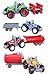 Cltoyvers 4 Pcs Metal Farm Tractor Trailer Toys Vehicle Play Set - Disc Plow, Water Tank, Wagon, Dump Trailer