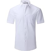 WARHORSEE Mens Dress Shirts Short Sleeve Performance 4-Way Stretch Wrinkle Free Casual Button Down Shirt