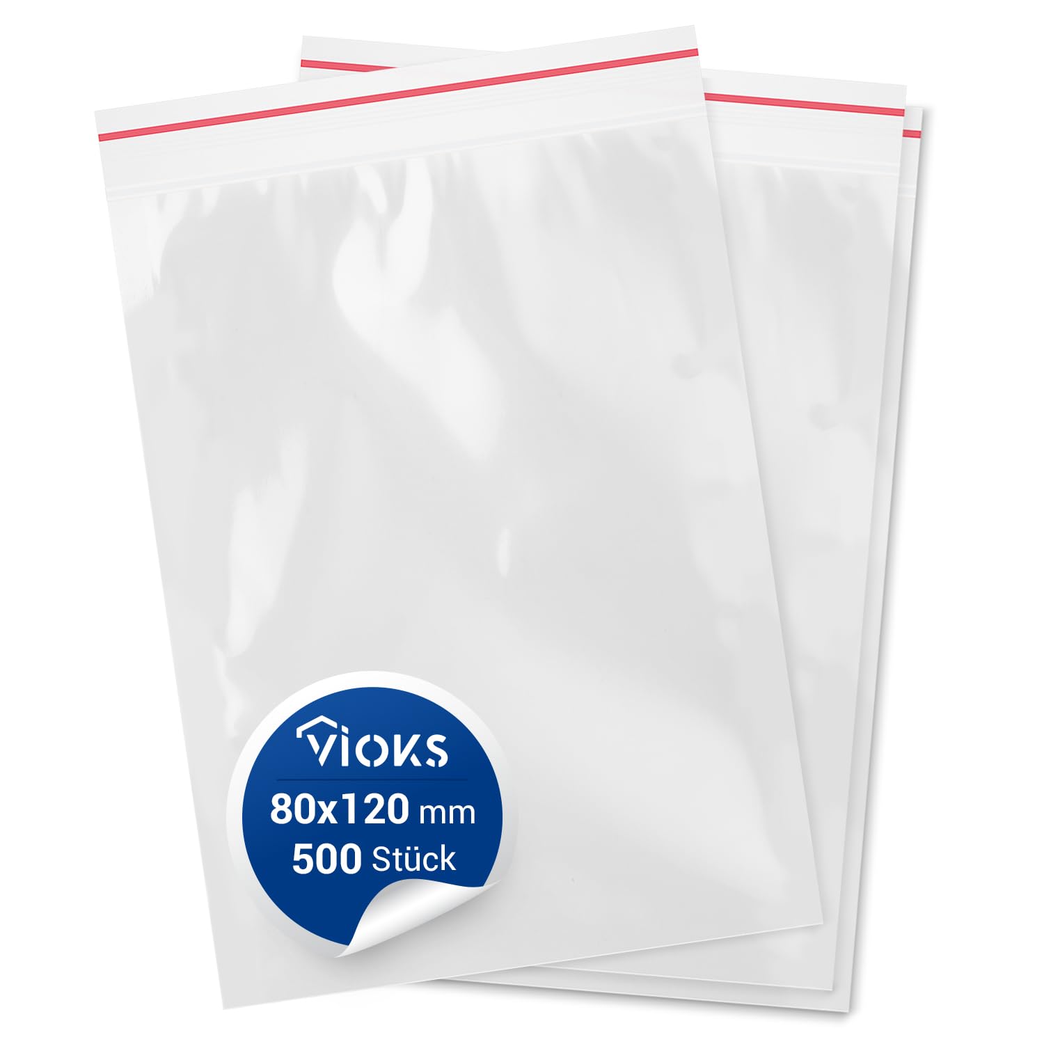 Zip Bags 500 Pieces 80 x 120 mm 8x12cm 5 µ with Pressure Lock closable Baggies