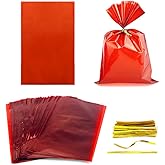 FAZHBARY 100 PCS Red Cellophane Bags 6x9 Red Goodie Bags Colored Cellophane Bags Cello Bag for Candy Cookie Wrapping Supplies